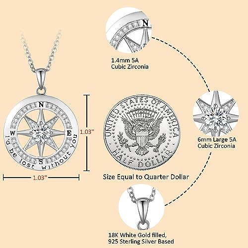 Gift for Wife Anniversary Compass Jewelry for Women Wedding Anniversary, Sterling Silver Girlfriend Birthday Christmas Wedding Gifts for Her Valentines Day Mom Mothers Day I'd be Lost without You4