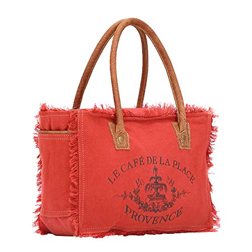 Myra Bag Carroty Upcycled Canvas & Leather Handbag S-1484, Red, Width 14in, Depth 5in, Height 10in, Handle 8.5in for Women3