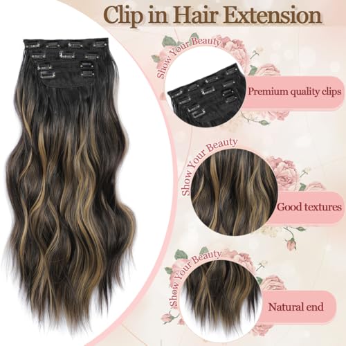 4Pcs Hair Extensions Clip in Natural Black to Caramel Blonde Hair extensions 20" Synthetic Hairpieces for Woman Ombre hair Extension Curly Wavy Hairpieces For Full Head - Image 5