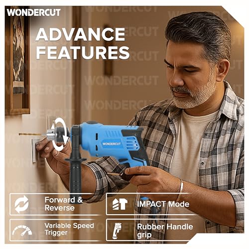 Image of WONDERCUT 810W, Professional, 2900 RPM, 2 Mode Selector, Variable Speed with 5 Pcs Drill Bits WC-EDH13MM-B Impact Pistol Grip Drill (13 mm Chuck Size)