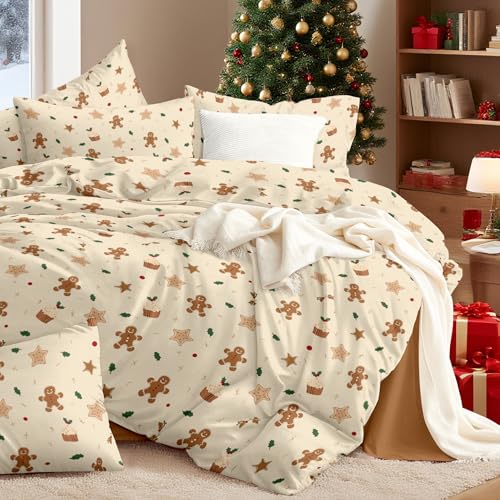 Bettwäsche 240x220 Weihnachten 21 Freyamy Weihnachts Bettwäsche 200x200,Lebkuchenmann Braun...