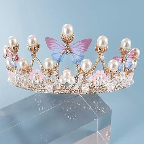 Image of Crystal Tiara Crown Pearl Princess Costume Crown Headband Flower Pageant Handmade Hair Accessories Cosplay,Birthday,Celebration for Girl Women