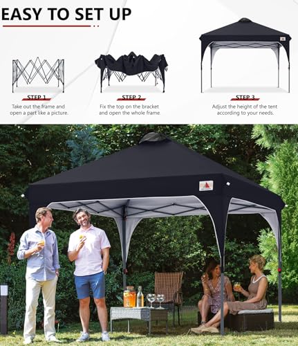 ABCCANOPY 3x3M Pavillon wasserdicht Pop-Up Gartenpavillon Festival Sonnenschutz Outdoor Baldachin Super Compact Canopy mit Rolltragetasche Bonus 4X Gewicht Taschen, 4X Seile 4X Pfähle,Schwarz – Bild 6