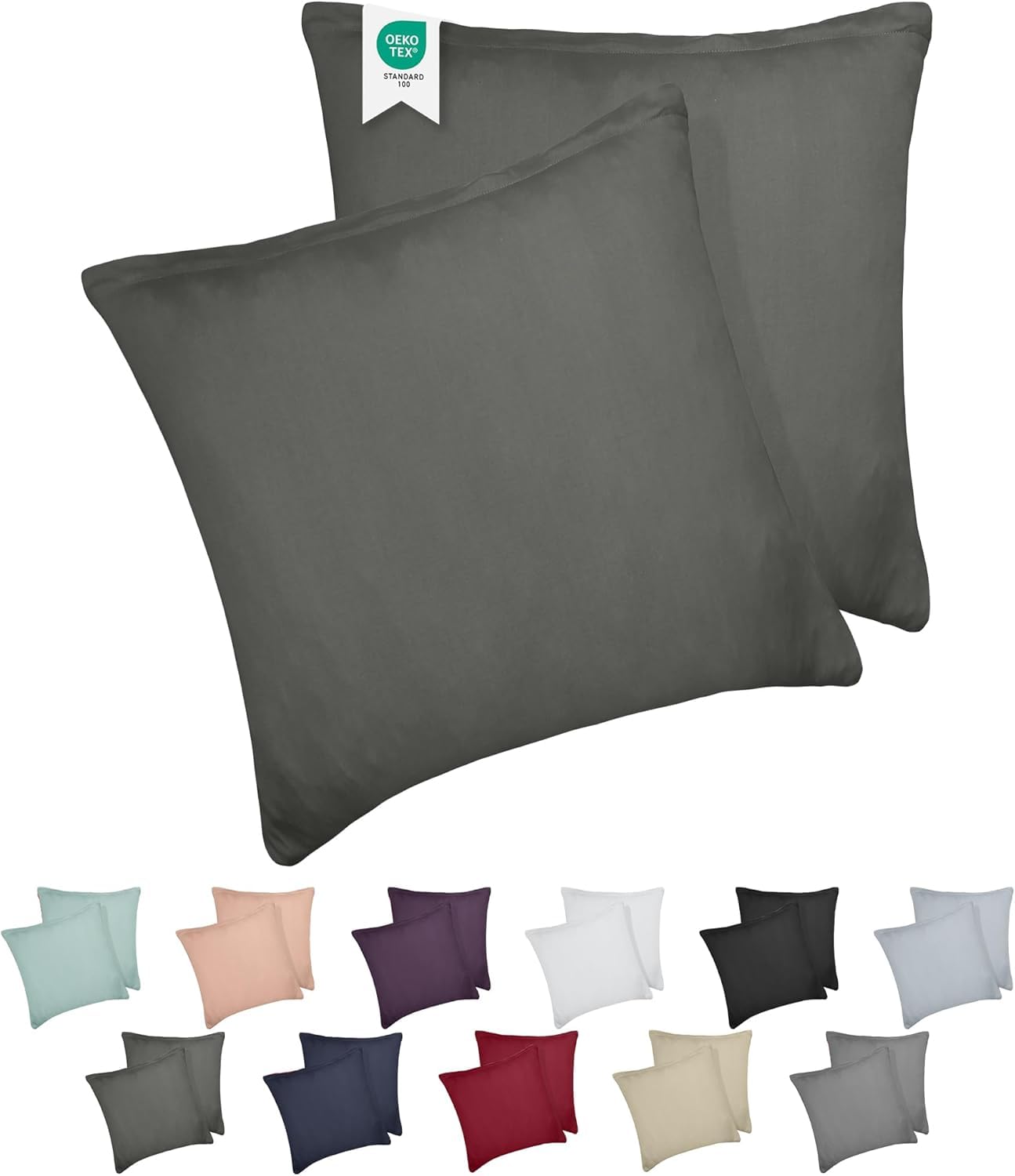 Barbons Kissenbezug 2er Set – Kopfkissenbezug 100% Jersey Baumwolle weiche Kissenbezüge Kissenhülle mit Reißverschluss