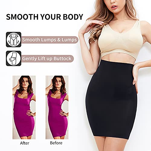 Miss Moly Seamless Half Slips For Women Under Dresses High Waist Shapewear Tummy Control Half Skirts Black Medium #TOP1