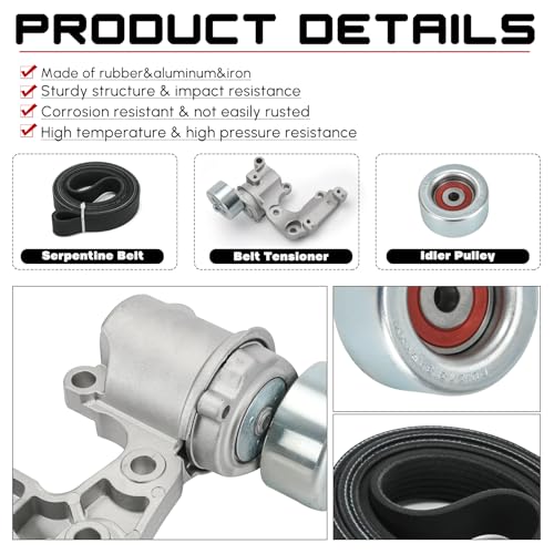 Image of Drive Belt Tensioner and Idler Pulley Serpentine Belt Kit Compatible with Lexus IS250 ES350 Rx350 for Toyota Avalon Rav4 Sienna Camry Highlander Venza 3.5L V6 Replace 89374 7PK1550 1662031021