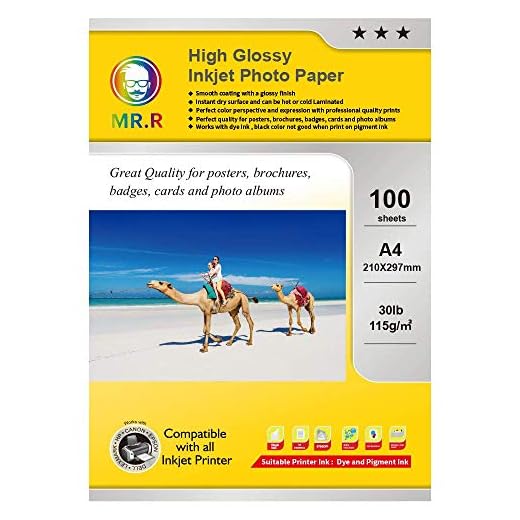 Papel fotográfico MR.R, 100 hojas A4, papel fotográfico brillante para impresora de inyección de tinta, 115gsm, hojas fotográficas blancas brillantes impermeables de secado instantáneo
