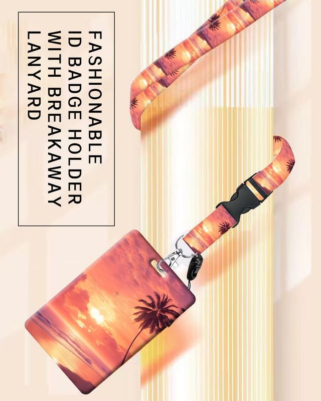 ID Badge Holder with Retractable and Detachable Lanyard, Cute Badge Reel Breakaway Lanyard with Carabiner Clip for Women, Teachers, Nurses, Students, Perfect Work and Office(Sunset Beach) - Image 4