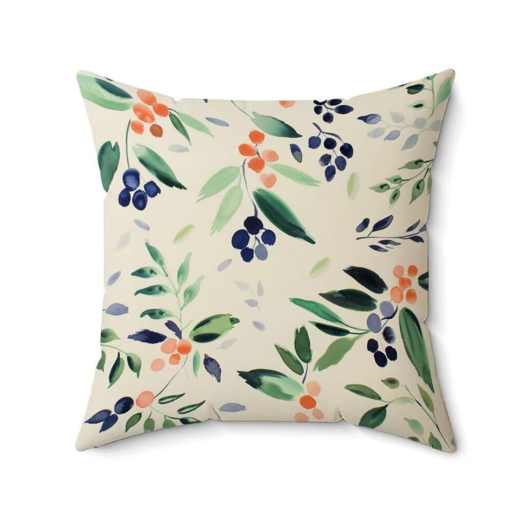 Juego de 4 cojines impermeables para exteriores, 55 x 55 cm, fundas de almohada de lino floral crema para banco de jardín, patio, sofá, coche, oficina, almohadas decorativas I-6015