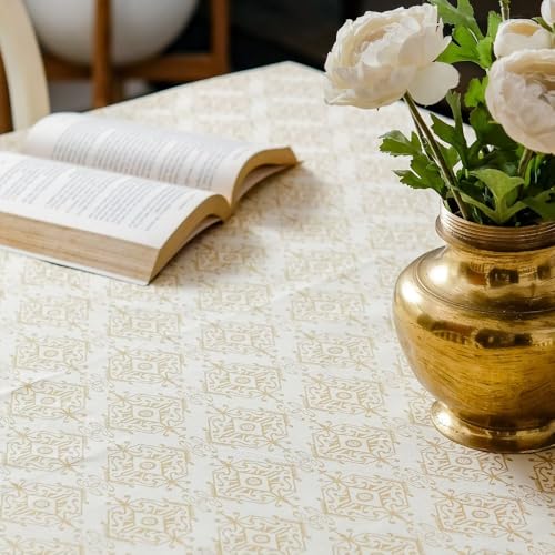 Image of THE YARD HOUSE Wipeable & Anti-Slip Cotton Table Cover for Family Dining, Party. Protects Against Spills, Scratches, Damages (Gilded Opal, 60 x 116 inch (Rectangle))