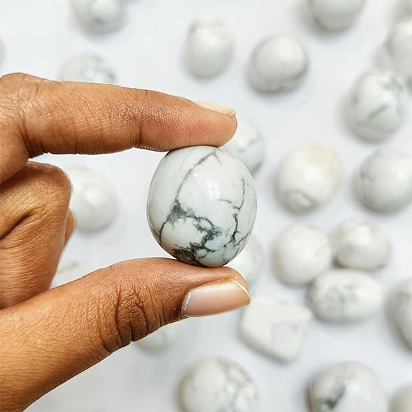 Image of Howlite Tumble Stone | 50 gm Tumbled Gemstones | Reiki Healing Stones | Home Decor Pebbles | Aquarium Gravel | Garden & Table Decor