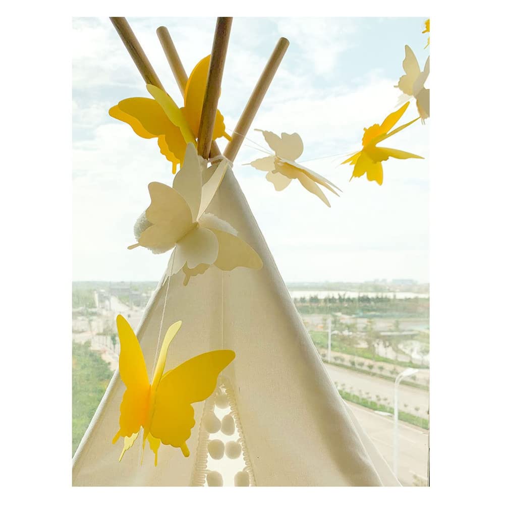 SHTGOI 4 unidades 3D mariposa guirnalda de papel guirnalda de mariposa banners cadena hecha a mano colgante decorativa para boda bebé ducha cumpleaños y decoración temática gradiente de color amarillo
