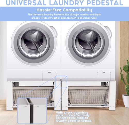 Image of 46432 Classic Washer and Dryer Pedestals Laundry Pedestal - 1Pcs 29 inch x 29 inch x 15.7 inch, Washer Pedestal, Washer and Dryer Shelf, Washing Machine Stand, Compartments for Storage, White