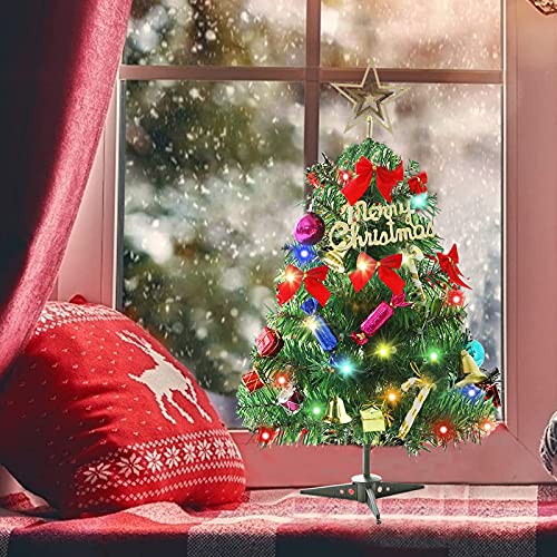 60 cm tafel kerstboom, kunstmatige mini kerstboom met led-lichtsnoeren & ornamenten (kerstboom) - Image 8