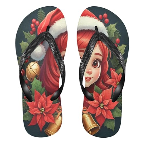 Burbuja Cartoon Girl Wearing Santa Hat Flip Flops for Women Men, Soft Thong Sandals Rubber Slippers for Pool Beach Essentials
