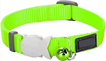 Pet Me Shiny Nylon Cat Collar with Bell and Cute Fish Shaped Lock Adjustable from 23cm to 35 cm one Size Fits All (Neon)