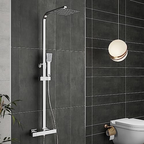 Acezanble Colonne de Douche Thermostatique Réglable en Hauteur Colonne de Douche Mecanique Kit Set de Douche en Laiton Chromé...