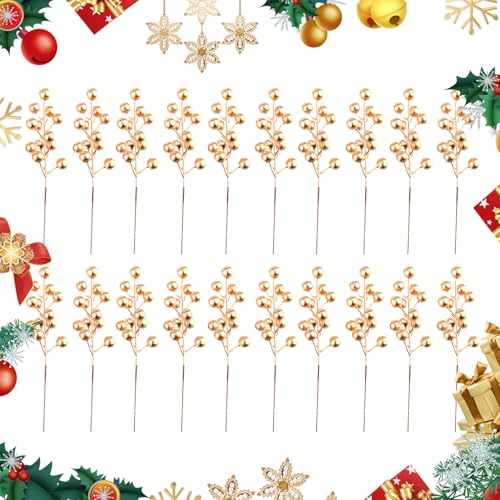 20 Stück Weihnachten Künstlicher Beerenzweig Goldene/Rote Beeren...