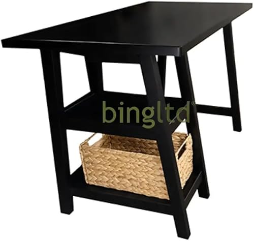 Miniatura 3 de BingLTD - Escritorio de cabaña en negro medianoche con cesta tejida (WH-TB301-BLACK)