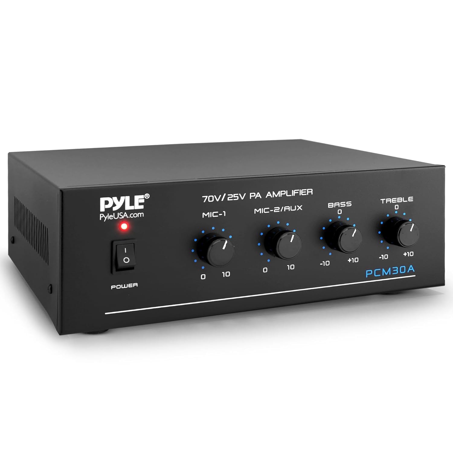 Pyle Compact Home Power Amplifier - 60W Smart Small Indoor Audio Stereo Receiver w/RCA, 2 Microphone Inputs, 25/70 Volt Outputs, LED, Input Selector for PA, Amplified Speaker Sound System