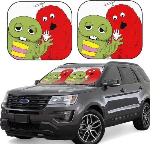 ガチャピン (1) 車用サンシェード サンバイザー 日よけ 紫外線対策 カーサンシェード 四季兼用 車用品 折畳み 便利 遮光 断熱 吸盤4個付