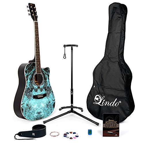 Lindo color azul de la serie de aprendiz de fractales y completo Pack de accesorios (funda, soporte, cuerdas, correa, 10 púas, DVD y libro pestaña, Clip-On Tuner)