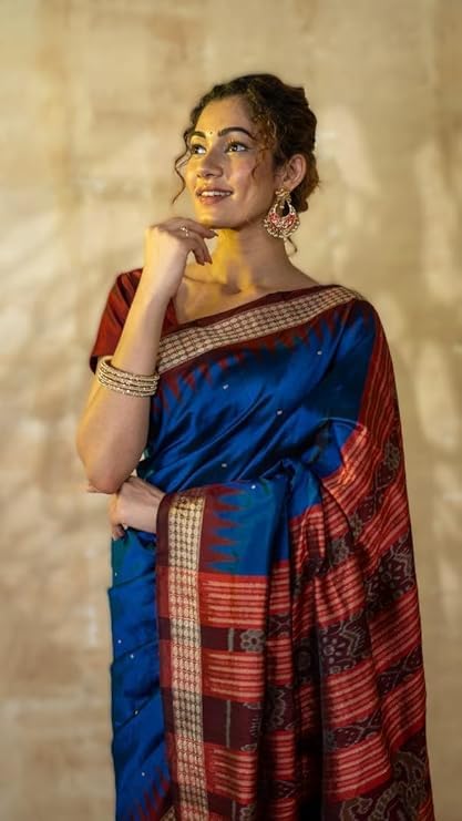 Image of Handmade Pure Bomkai Silk Saree Khandua Natural Silk Ikkat Saree For Women /Ethnic Wear /Traditonal Saree /Handloom Saree With Regular Fit Blouse Piece