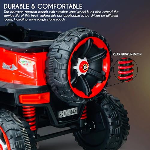 Image of Wishmaster Big Size 1166 Kids Jeep Ride On Car | Electric Battery Operated EV for 2-10 Year Boys & Girls | Remote Control + Steering + Mobile App | 4 Motor Drive, LED Lights, Bluetooth Music