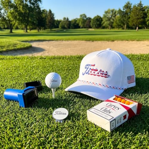 Image of Curves & Clubs Titties Golf Hat - Funny Golf Hat, Titties Hat - Funny American Hat - Men's Gifts (Cotton, White-Black)