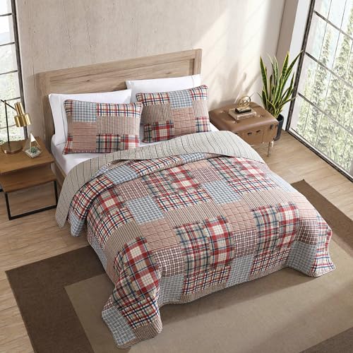 Image of Eddie Bauer - Twin Quilt Set, Reversible Cotton Bedding with Matching Sham, Luxurious Bedding Set (Hawthorne Brown, Twin)