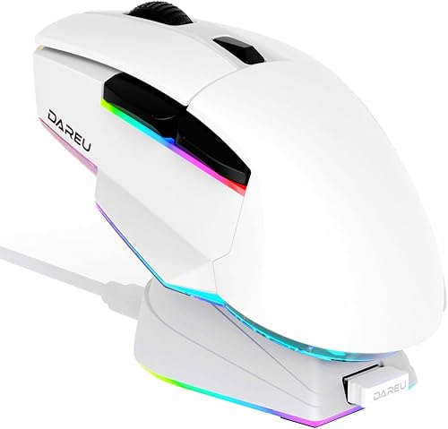 DAREU Ratón inalámbrico para juegos A955 con base de carga RGB Ratón trimodo 2.4GUSB-CBT Ratón hasta 12K DPI Sensor óptico -Botones KBS II