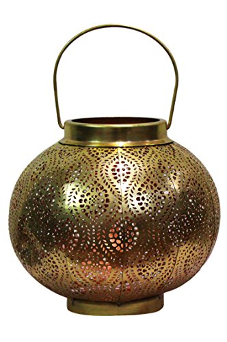 Orientalische Laterne aus Metall Bahadir Gold 22cm | orientalisches Marokkanisches Windlicht Gartenwindlicht | Marokkanische Metalllaterne für Draußen als Gartenlaterne, Oder Innen als Tischlaterne