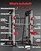 GarveeLife Smith Machine Home Gym All in One, 2200 LBS Squat Rack Power Cage with Smith Bar, LAT Pull-Down, Cable Systems, Leg Hold-Down and More Attachments, Workout Equipment (Red Black)
