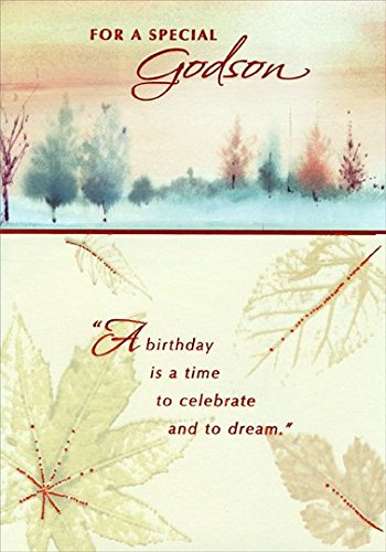 Glossy Leaves and Textured Tree Line: Godson - Designer Greetings Birthday Card