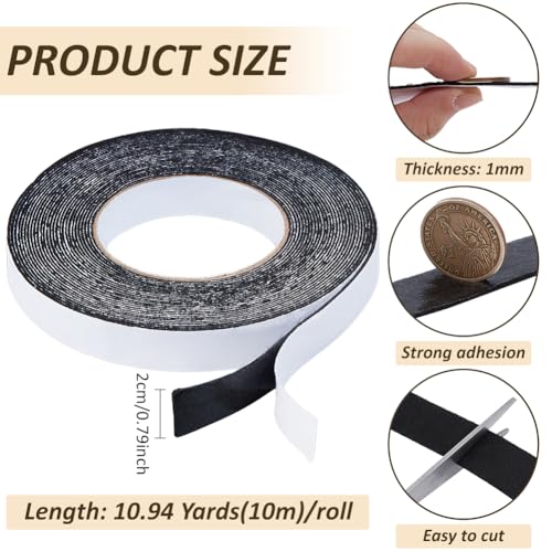 Image of BENECREAT 10.94 Yards Self Adhesive Felt Tape, 0.79 Inch Black Felt Strips with Adhesive Backing for Furniture Protecting Hardwood Floors Chair Wall