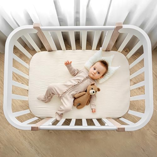 Image of lulumoon Muslin Bassinet Sheets for Baby: Soft Bedside Sleeper Bassinet Fitted Sheets for Boys and Girls