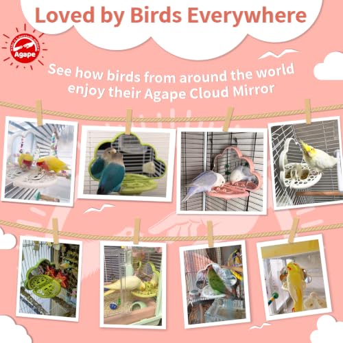 Image of Agape Bird Mirror for Cage， Bird Toys with Perch and Slow Feeder to Expend Energy, Small Parrot Swing, Interactive Toys for Cockatiel, Lovebird, Parakeet, Conure, Finch, and Budgies