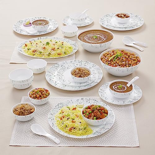 Image of Larah By Borosil Moon Riva Dinner Set- 33 Pcs, Opal Glass Dinner Plates & Bowls Crockery Set for Dinning, White