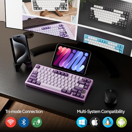 Image of Chilkey ND75 Aluminum Keyboard 75% Percent Wireless Gaming Mechanical Keyboard with LCD Screen, Quick Assembly, BT /2.4G /USB-C, Hot Swappable Per-Key RGB Custom Purple Key Board for Laptop Office PC