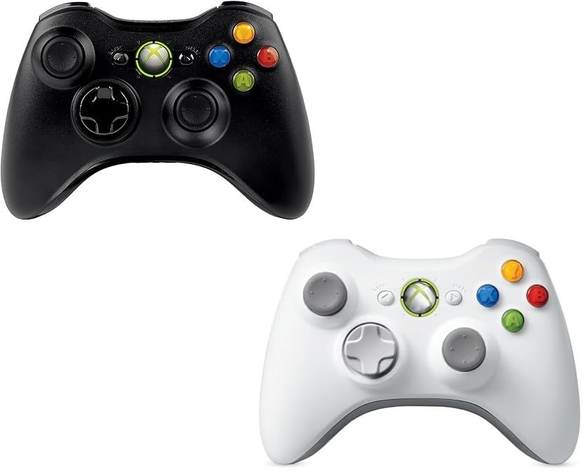 Xbox 2-Pack 360 Wireless Controllers | Model 1403 | Black & White Controller Set (Renewed)