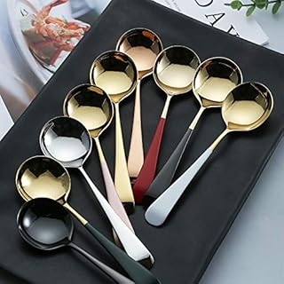 SHUTING2020 Cuillère à dîner 304 cuillère en Acier Inoxydable Petite cuillère de Riz Soupe ménagère Soupe à Soupe de cuillère à mesurer Louches à Soupe (Color : White Gold)