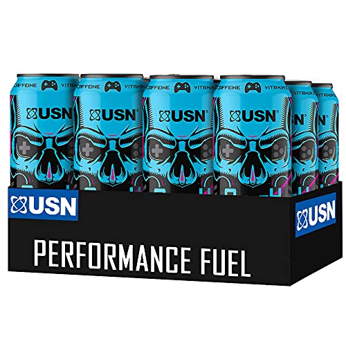 USN Qhush Extreme Energy Drink, Electric Blue - Xtreme Energy Drink, Carbonated Gaming Energy Drink Fuel for E-Gamers, Energy Drink, Zero Sugar, 300mg Caffeine, Vitamin-C, 24-Pack