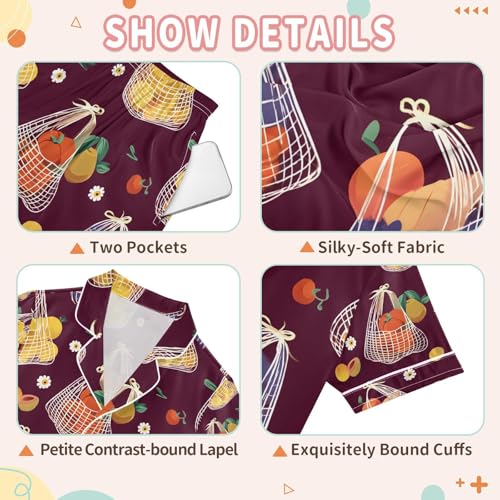 senya Fruit Bag Pattern Satin Summer Pajama Sets Silk Short Sleeve Button Down Sleepwear3
