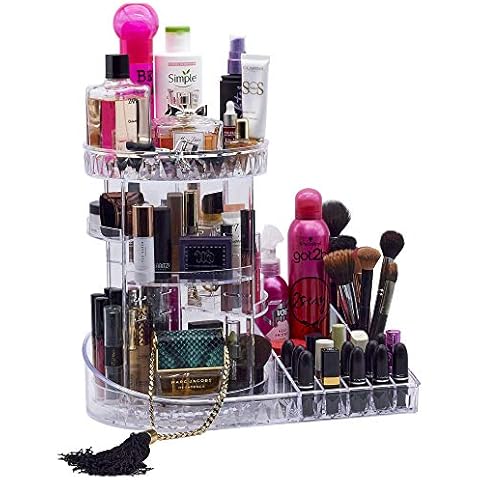 Rotating Makeup Organiser Large Acrylic Cosmetic Makeup Storage Rotating 360 degree Crystal Adjustable Jewellery Perfumes Display Stand Box, Great Capacity Dresser, Bedroom, Bathroom Masters & Burrell Cover