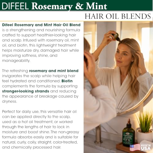 Image of Difeel Rosemary and Mint Hair Oil Blend with Biotin 7.1 oz. (PACK OF 2) - Made with Natural Mint & Rosemary Oil for Hair Growth