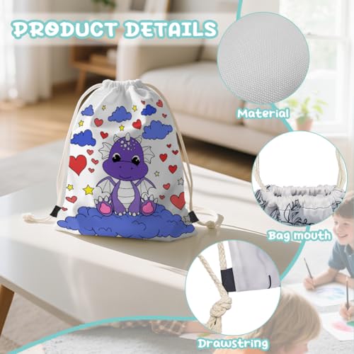 Dragon Coloring Bag for Kids Drawstring Backpack DIY Painting Art Back to School Supplies Pouch Birthday Party Favors4