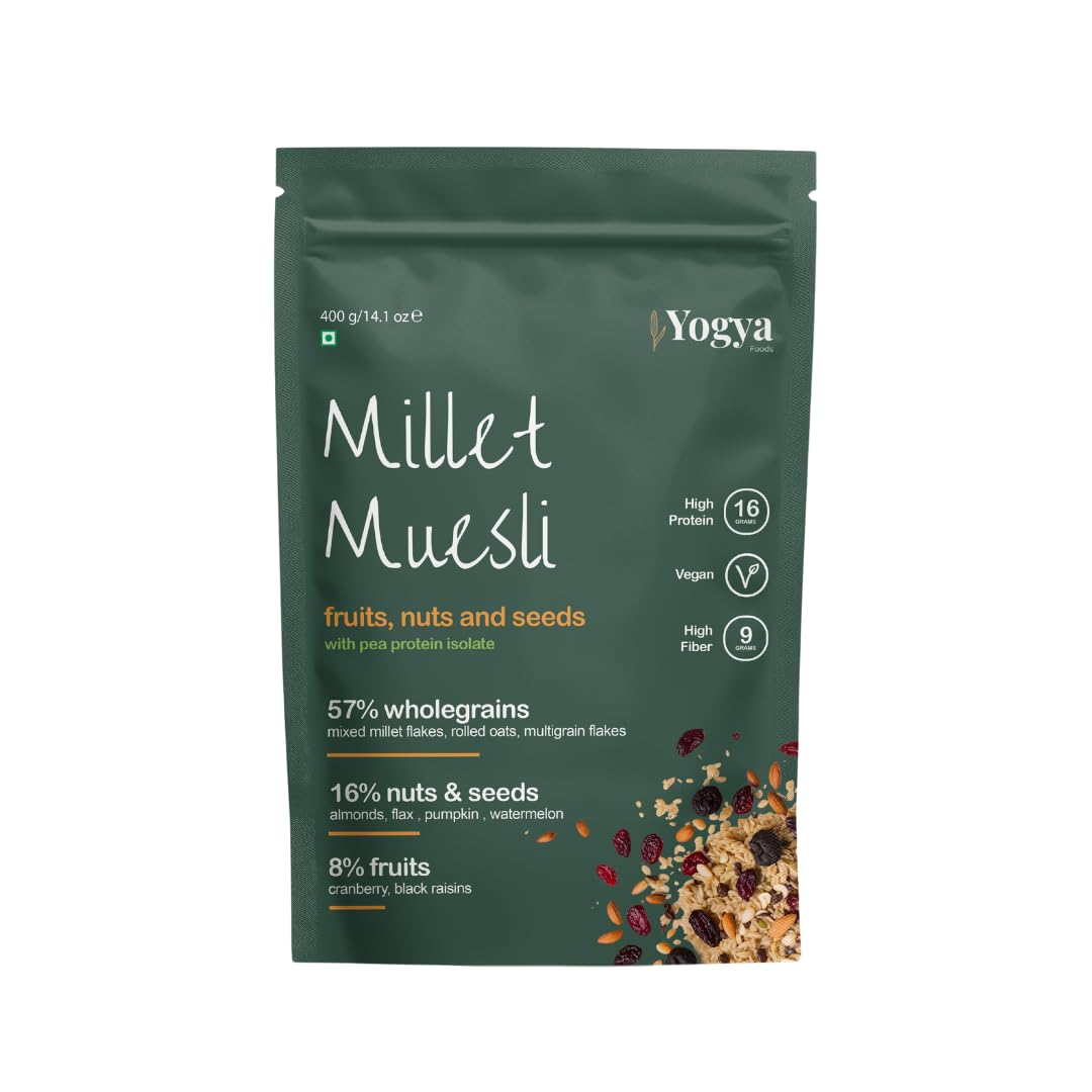 Yogya Foods Breakfast Cereal Millet Muesli | Fruits, Nuts & Seeds | 400g | High Protein & Fiber | Vegan | Naturally Gluten-Free | Healthy Breakfast Cereal with Pea Protein Isolate (Pack of 1) (B0DFXCTNGM) Amazon Price History, Amazon Price Tracker