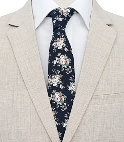 Image of BELLUNO Men's Cotton Floral Skinny Tie, 2.5 inch Width, with Gift Box
