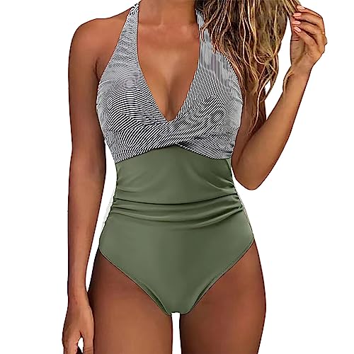 2025 Traje de baño Mujer 1 Pieces Ganando Vientre Plano, Trajes de Baño de una Pieza Plisado Push Up Pemburado Cruce Frontal Color Puro Monokini Vintage Espalda Descubierta Swimwear Playa Beachwear