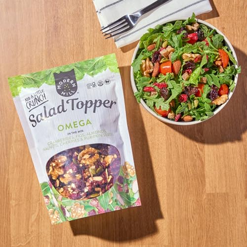 Image of Modern Mill Omega Mixed Salad Topper By Gourmet Nut - Dried Cranberries, Figs, Roasted Sliced Almonds, Walnuts, Cherries & Pumpkin Seeds - Gluten Free, Kosher, Vegan Snack Mix - 12 oz Resealable Bag